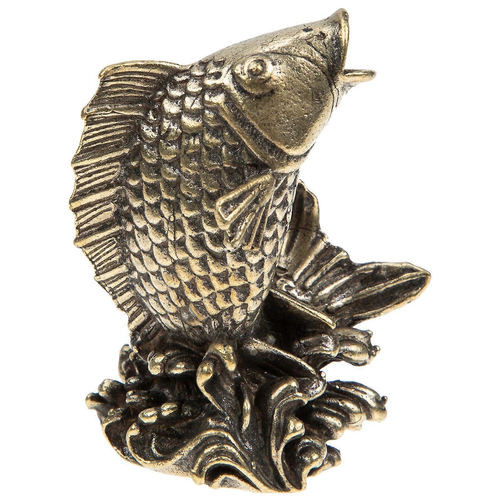 Brass Animal Decor for Desktop Use 5Pcs Golden Retro Carp Statue Set