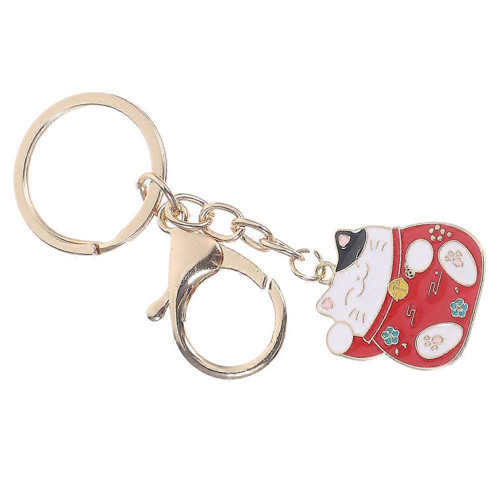 Cute Keychain 2Pcs Red Zinc Alloy Fortune Cat Keychain Decor with Mood-Boosting Charm