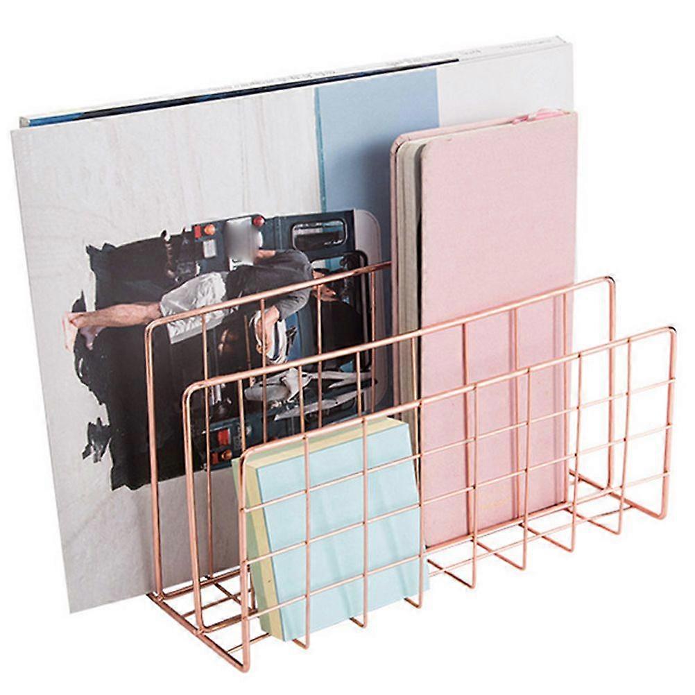 Letter Holder Iron Metal Three Grid Bookcase Holder Multifunctional File Sorter Organizer