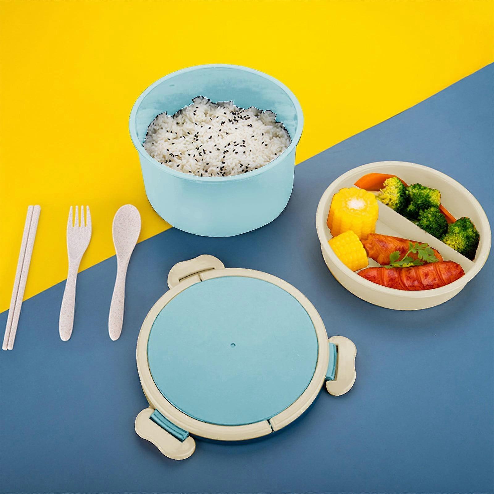 Kdkad Bento Box, 3-Compartment Lunch Container Compatible with Microwave & Dishwasher, Includes Spoon, Fork, Chopsticks for Adults