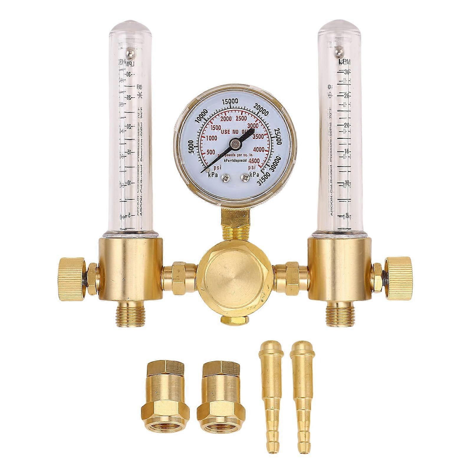 Dual Output Argon Regulator Flowmeter Brass, 060 CFH, 04500 PSI, CGA580 Inlet, MIG TIG Welding