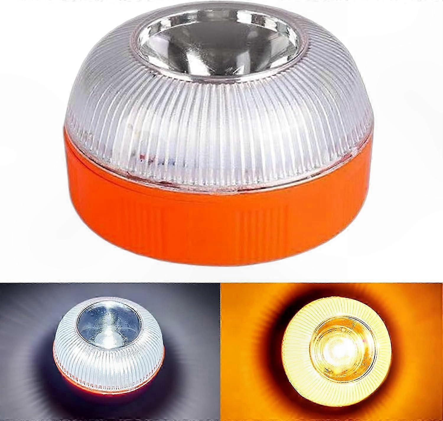 USB Rechargeable LED Emergency Warning Light with Magnetic Base, Standalone Yellow White Road Safety Beacon for Vehicles