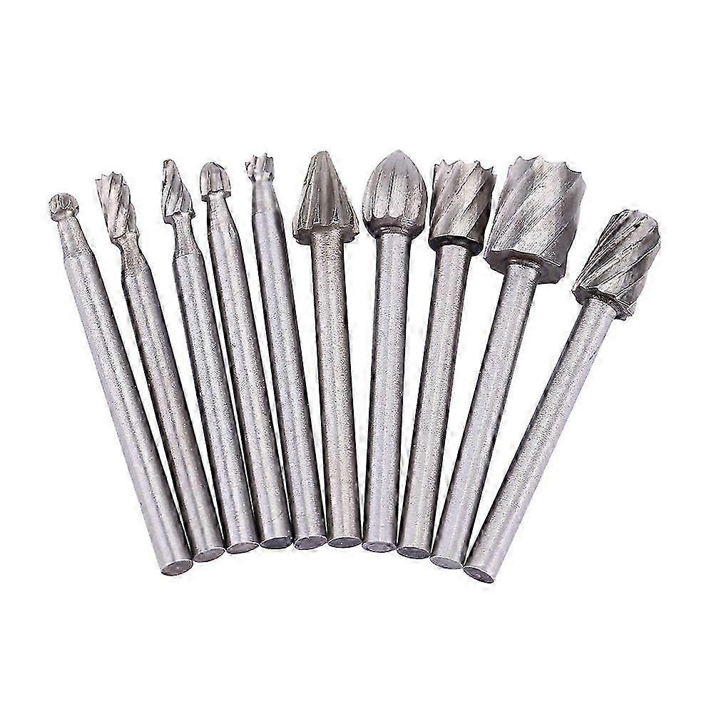 10pcs High Speed Steel Burrs Rotary Files Woodworking Carving Tool Set 3mm Round Shank