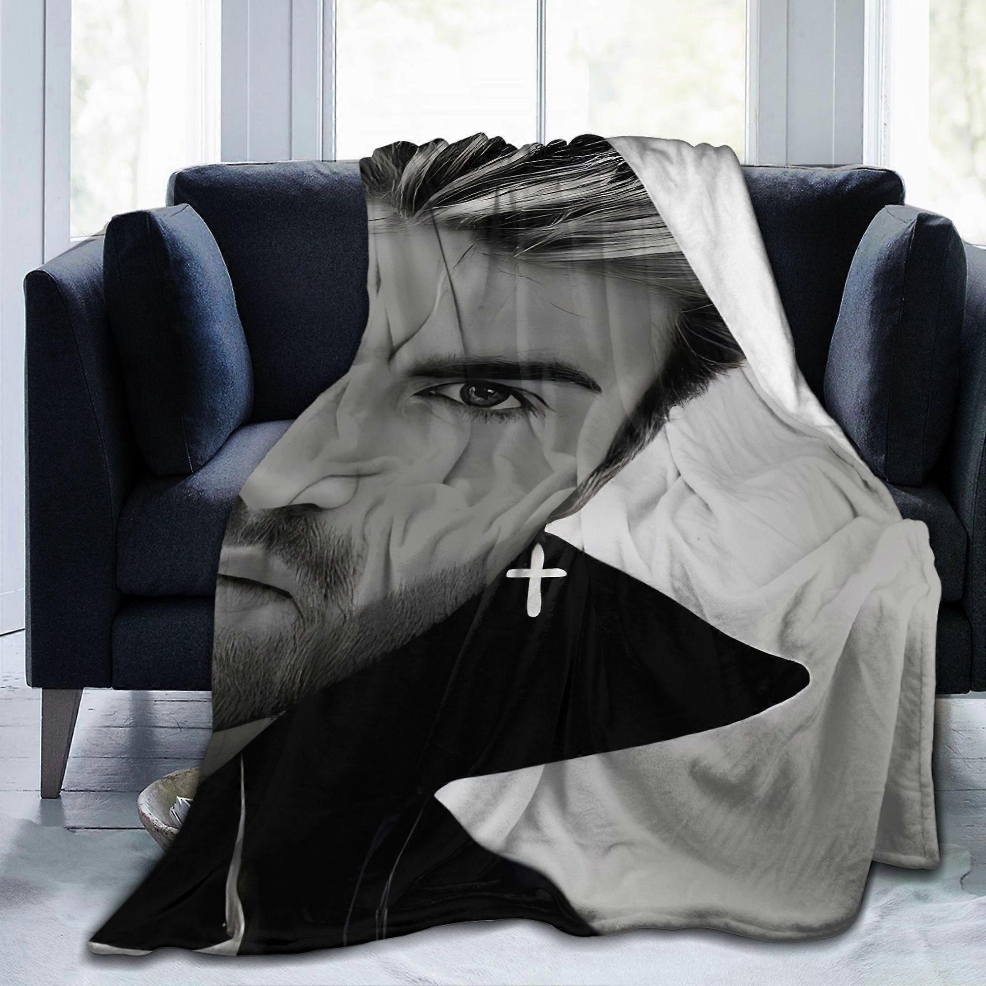 sf194 George Michael Tribute Flannel Throw Blanket - Ultra-Soft All-Season Lightweight Blanket with Iconic Portrait & Cross Design, Mixed Colors for H