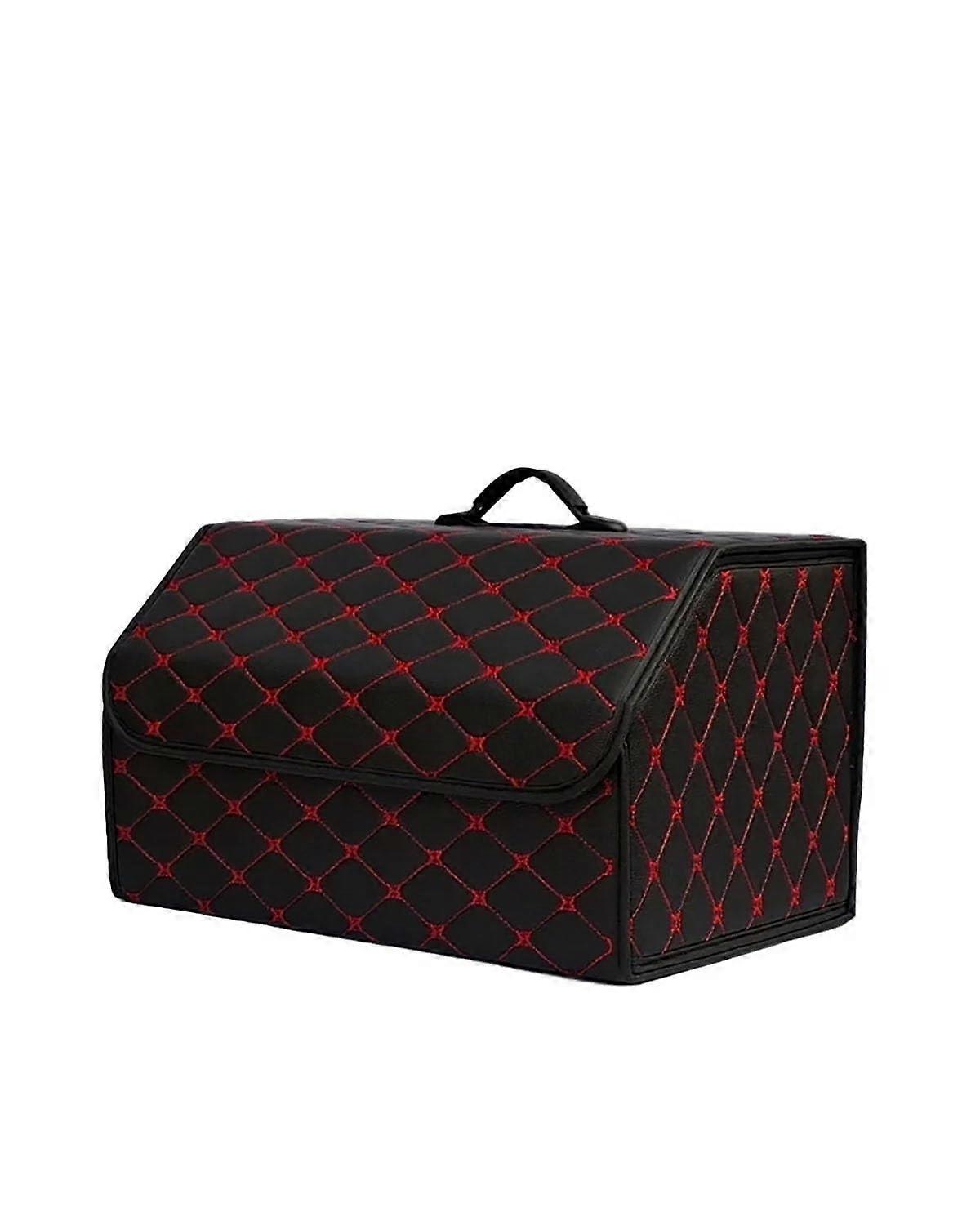 Boot Organiser Car Trunk Organizer Box Large Capacity Leather Folding Multiuse Tools Storage Bag Black Red Line Size L