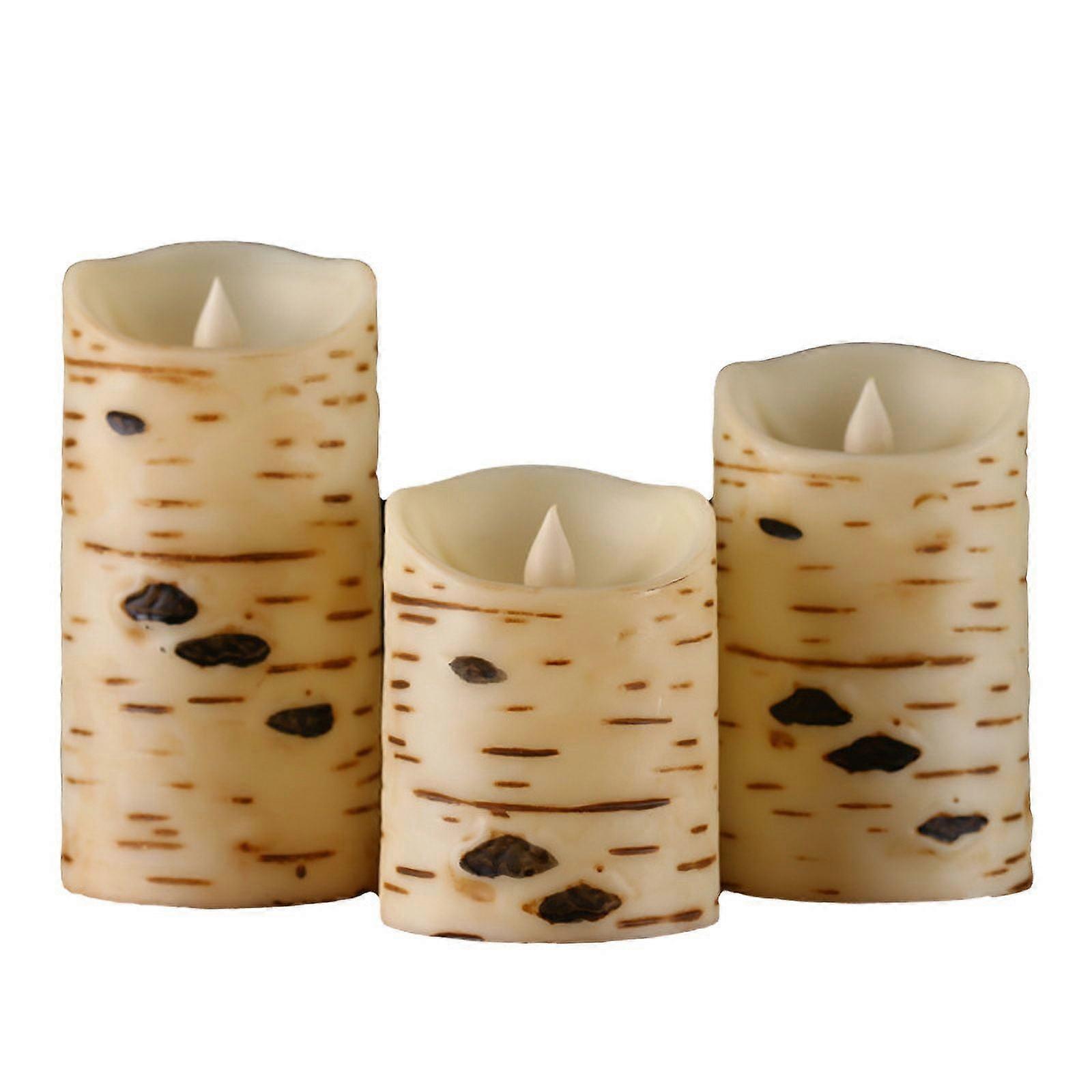 Flameless Candle Light Birch Bark LED Electronic Light with Remote Control Timer (3 pcs)