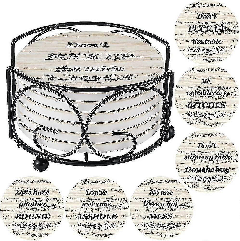 Coasters For Drinks, Funny Drink Coasters Absorbent With Holder 6 Pcs Absorbing