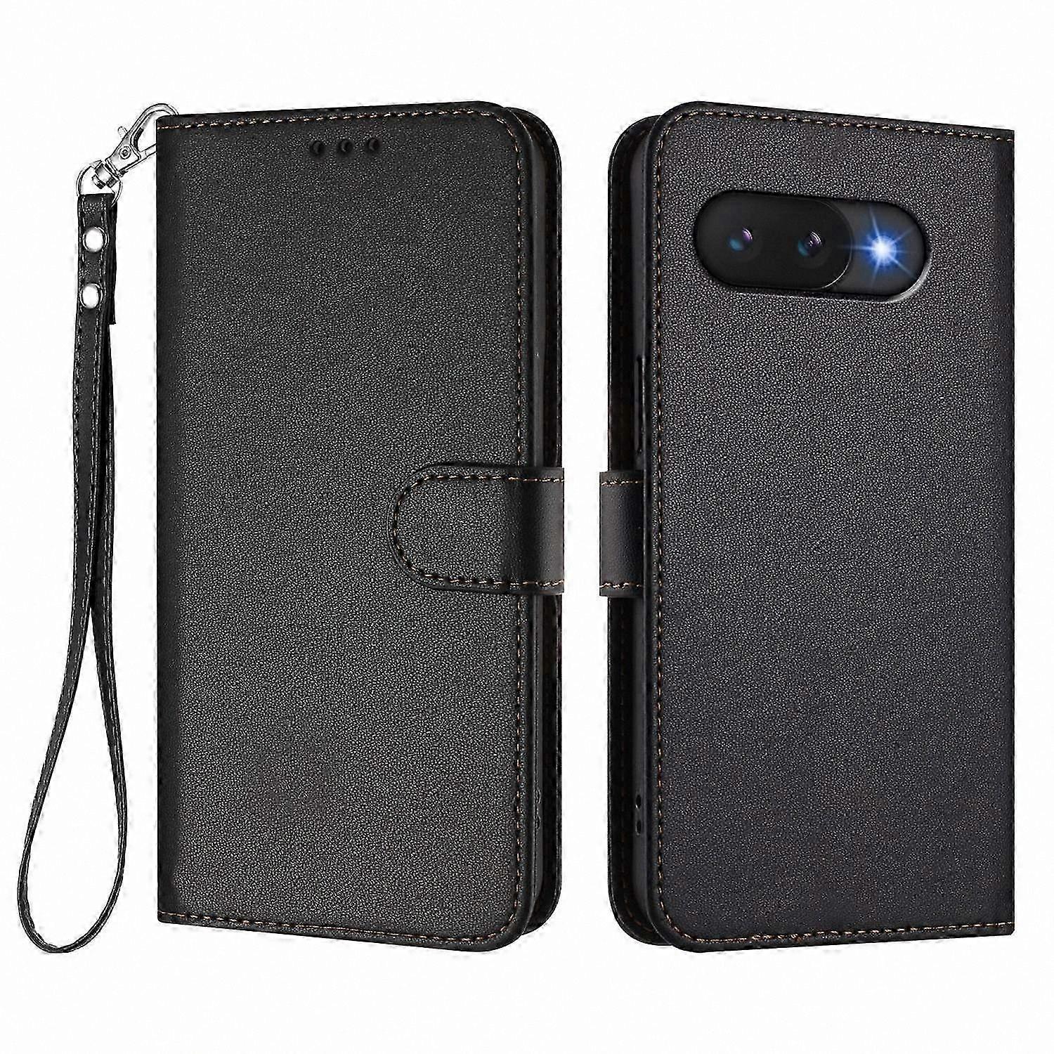Leather Wallet Case with Stand Function and Wrist Strap for Pixel 9a Phone Cover