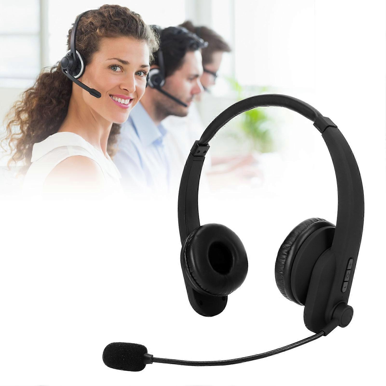 Wireless Headset Bluetooth 5.2 Noise Reduction Comfortable Telephone Headset with Rotatable Microphone for Office Black
