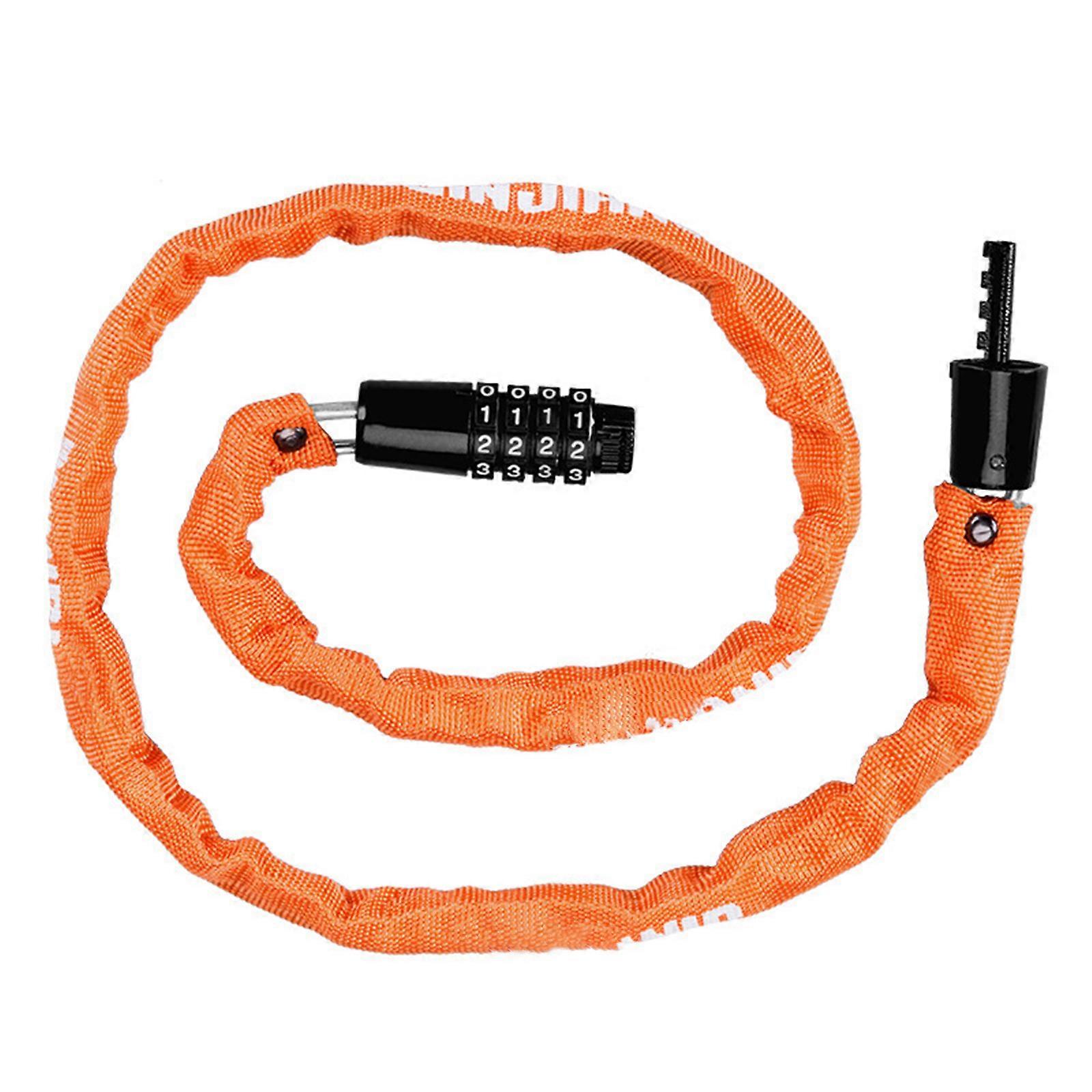 Portable Long Bike Chain Lock 4 Digit Combination Bicycles Lock Antitheft Mountain Bike Lock Keyless Bicycles Lock  orange color
