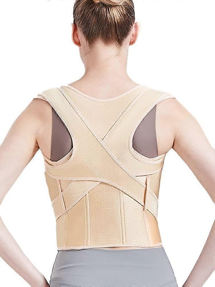 Back Brace Corrector Unisex Cross Back Strap Scoliosis And Hunchback Correction Adjustable Apricot XLarge