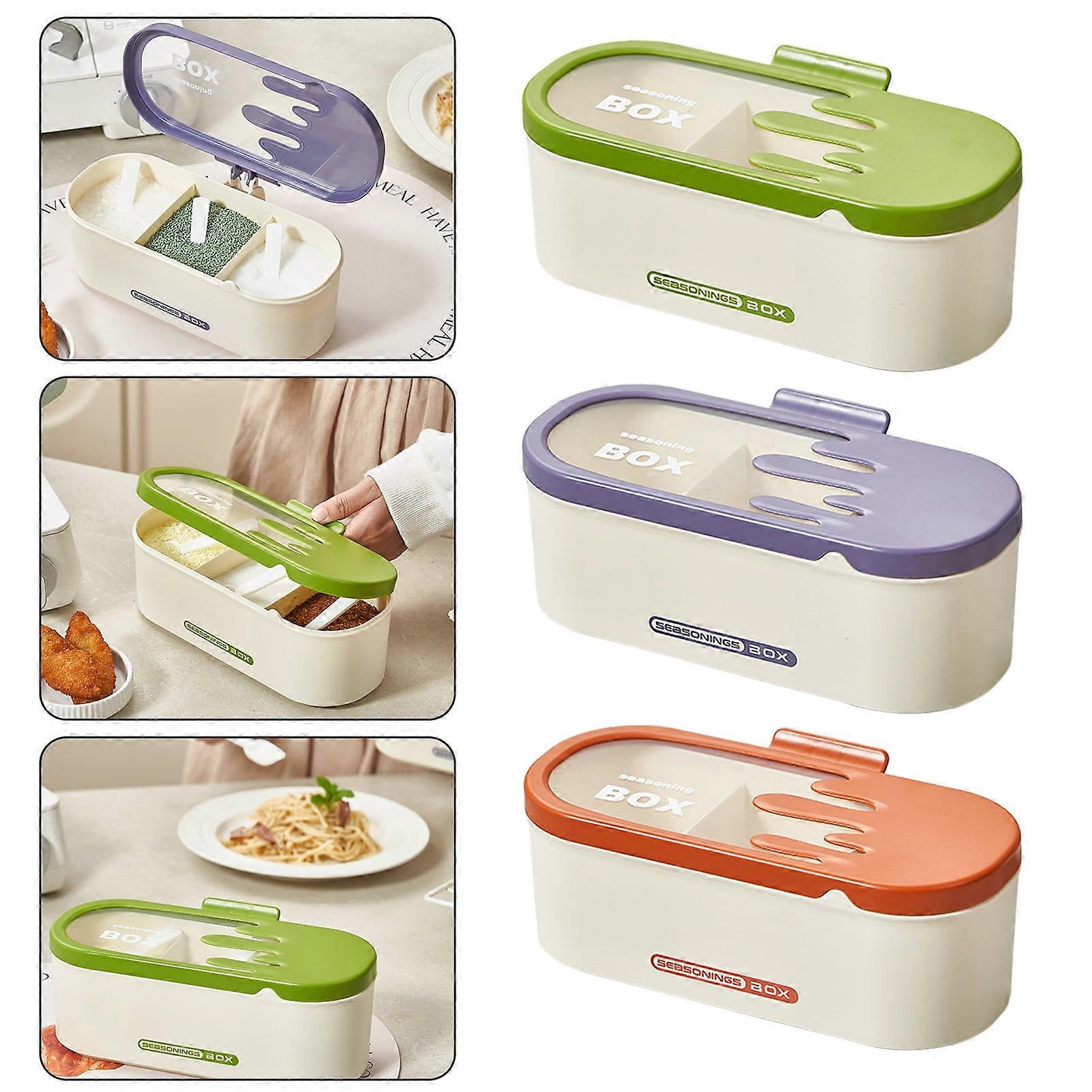 Hariumiu Thickening Seasoning Box Multi Grids Household Combination Seasoning Container Transparent Lid One-Handed Access Seasoning Bottle