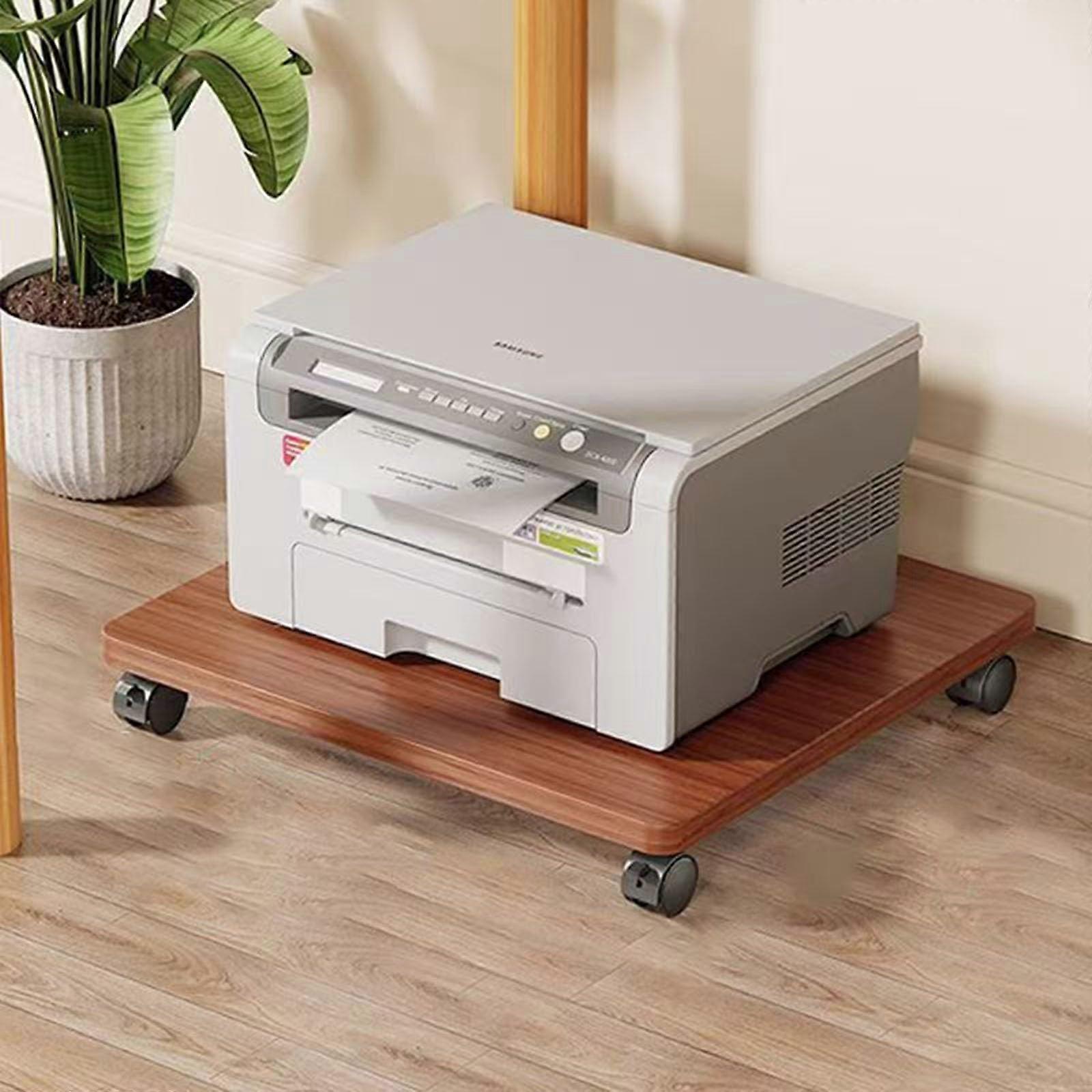 Mobile Under Desk Printer Stand With Locking Casters Walnut Wood Shelf For Printers And Scanners 23.6 In X 13.7 In