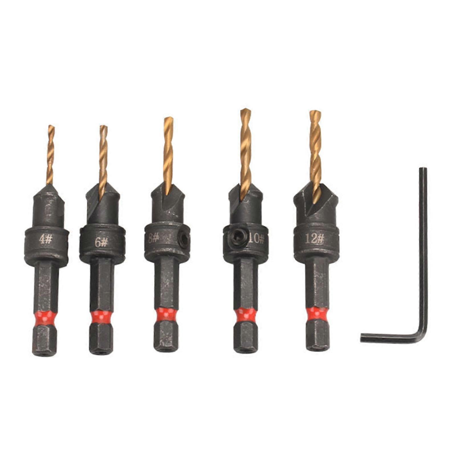 High Performances Countersink Drill Set Optimized Chip Removal Design For Smooth Woodworking Operations Multicolor