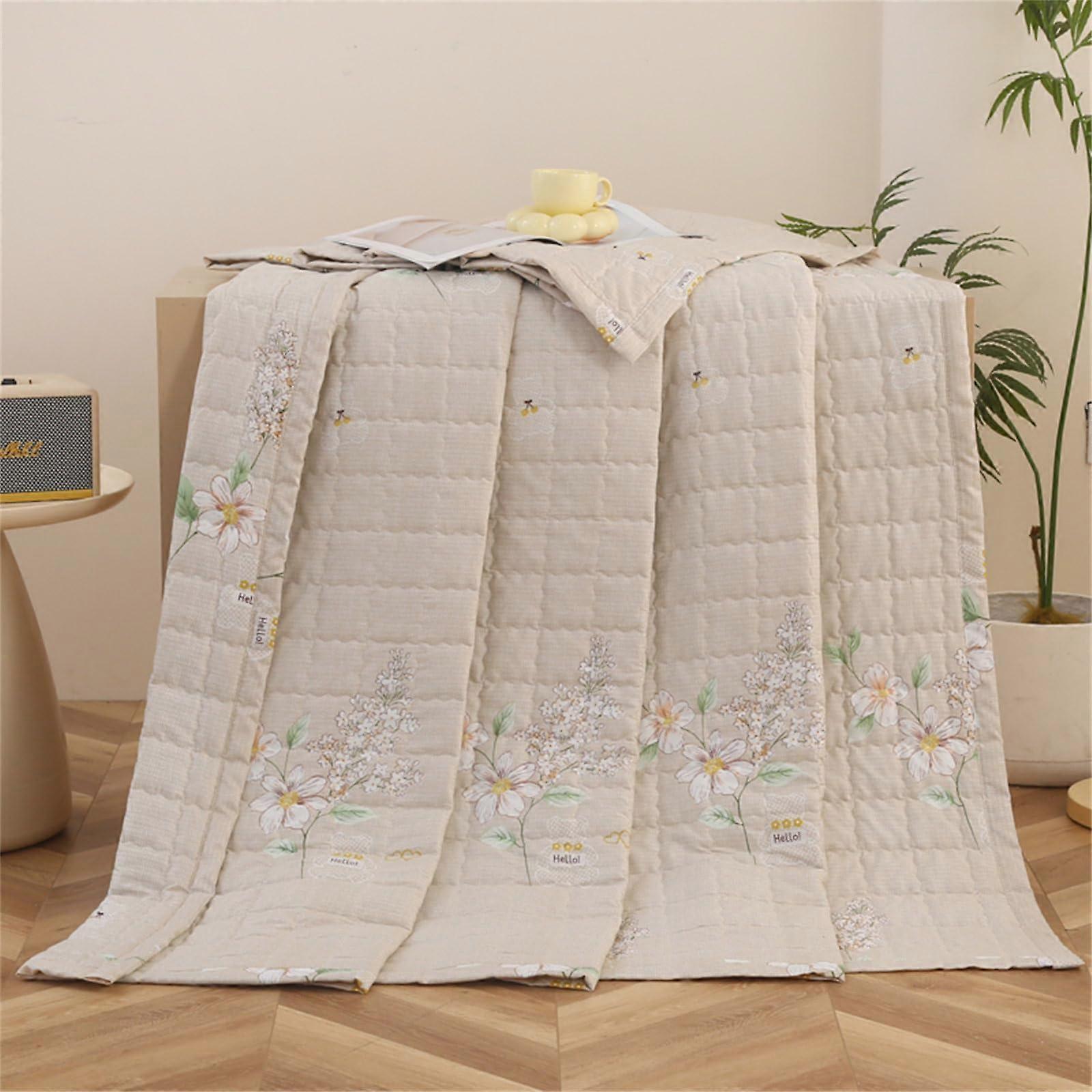 Coverless Summer Duvet Lightweight Quilted Bedspread Patchwork Throw Blanket Khaki 150x200cm