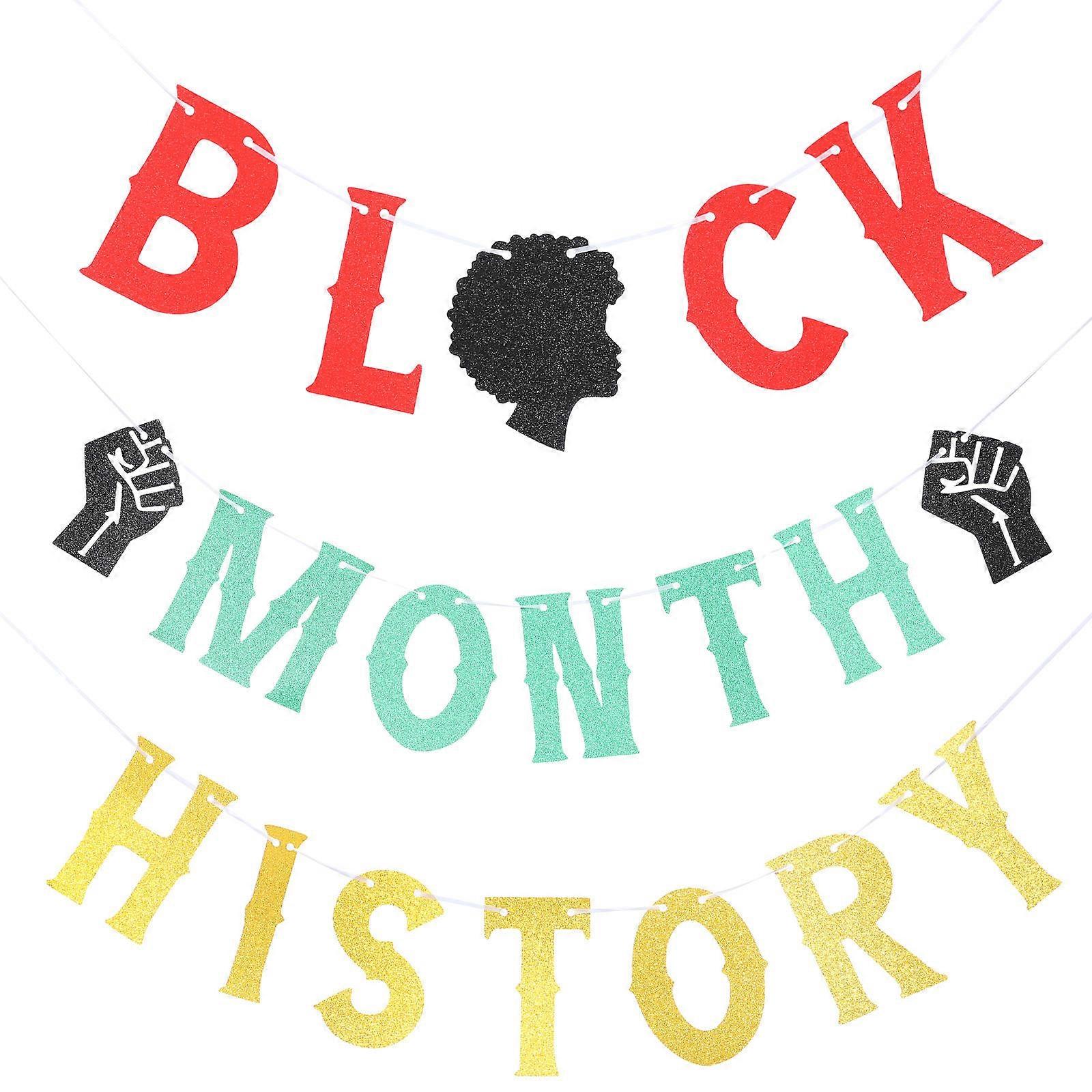 1 세트 흑인 역사의 달 배너 장식 배너 반짝이 멧새 배너