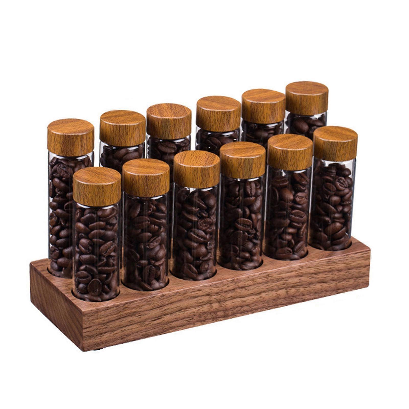 Glass Coffee Bean Sealed Storage Tubes with 12 Hole Stand Display Rack Container Espresso Coffeware  Accessories Multicolor