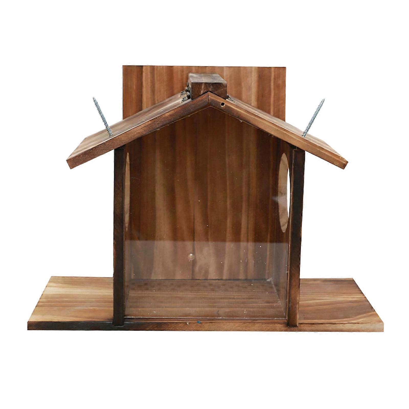 Outdoor Wooden Squirrels Feeders With Acrylic Viewing Window And Flexible Lid For Easy Food Access In Garden Multicolor