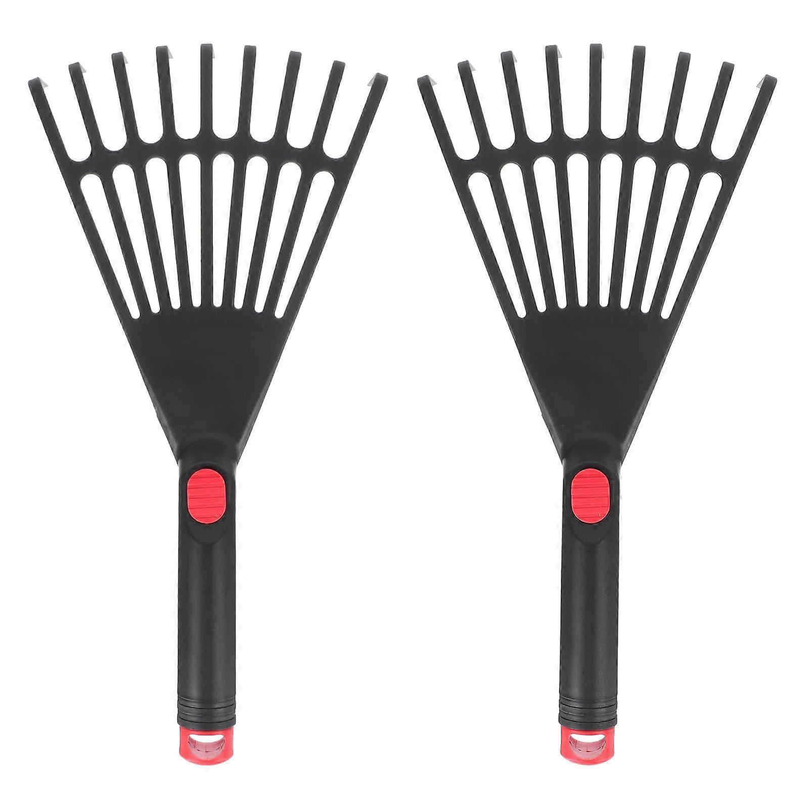 2Pcs Garden Hand Rake Set, Small Plastic Short Handle Tool for Precise Soil Cultivation and Mulch Spreading, Black