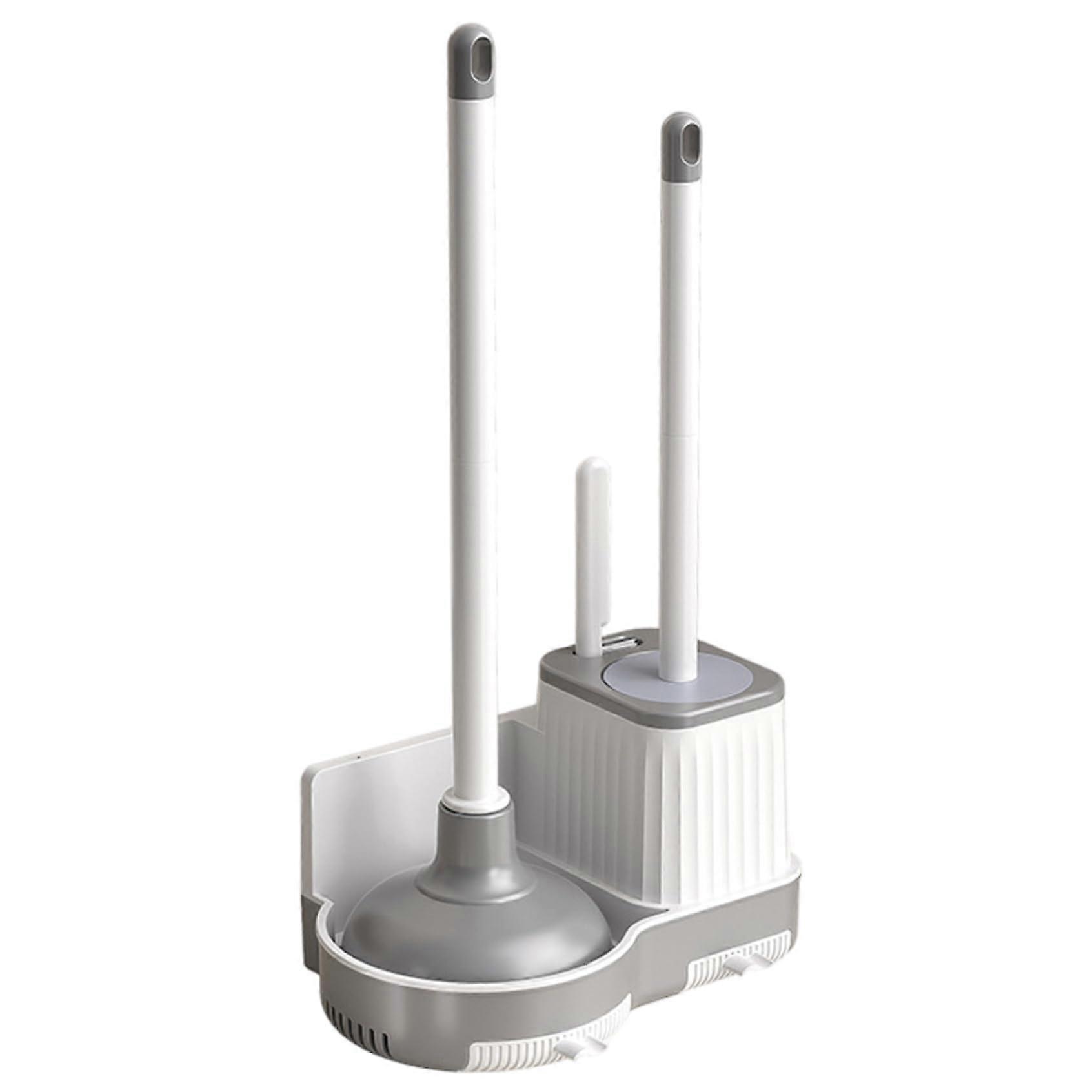 3in1 Toilet Brush and Plunger Set with Holder, Strong Suction, Wall Mounted SpaceSaving Design