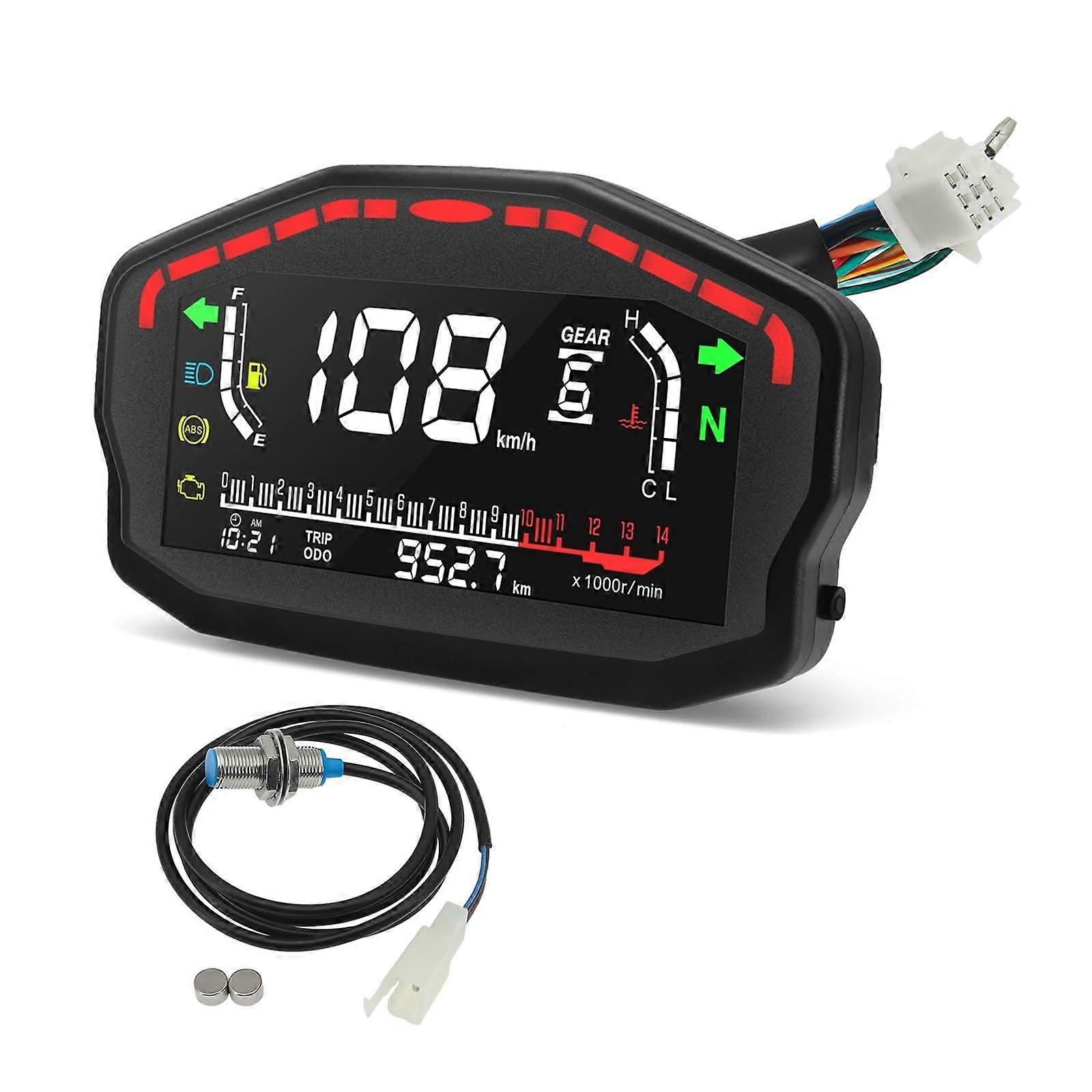Motorcycle Speedometer and Tachometer with Dual Function Display, Fuel Monitoring, Universal Fit
