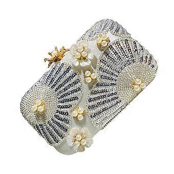 Bolso de noche de moda para mujer con lentejuelas y perlas, ideal para cócteles, bodas y fiestas, color plateado.