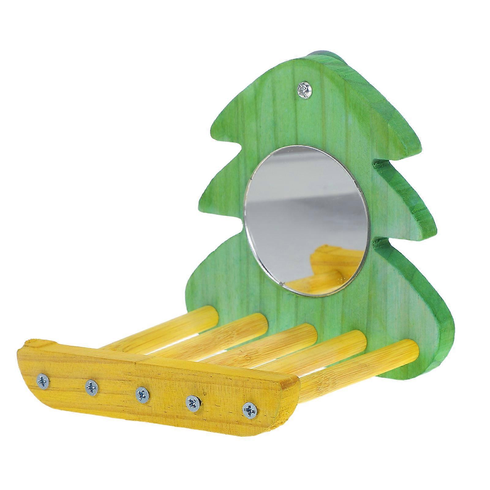 Parrot Mirror Stand Perch for Bird Cage Interactive Wood