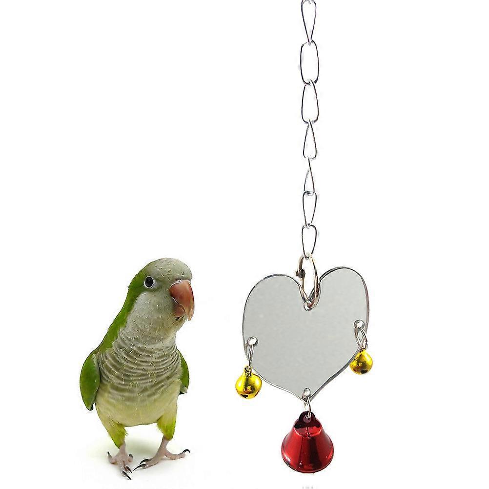 Parrot Toy Heart Shape Single Face Mirror for Bird Cage Silver