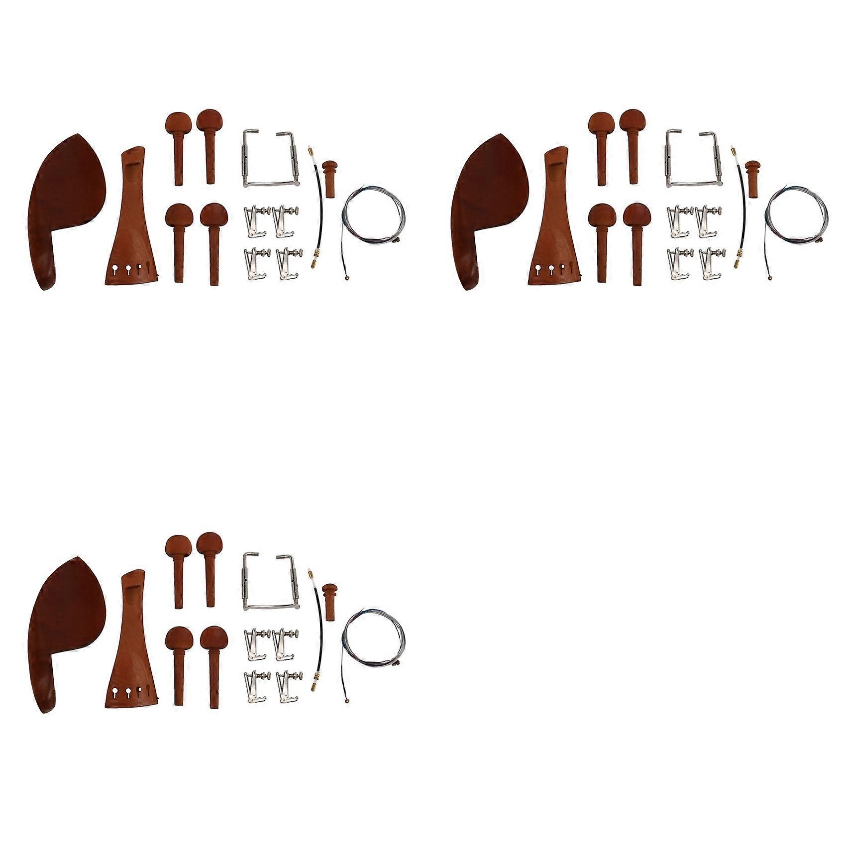 3set 4/4 Violin Parts Accessories Chin Rest Tailpiece Fine Tuner Tuning Peg Tailgut Endpin Strings Kit