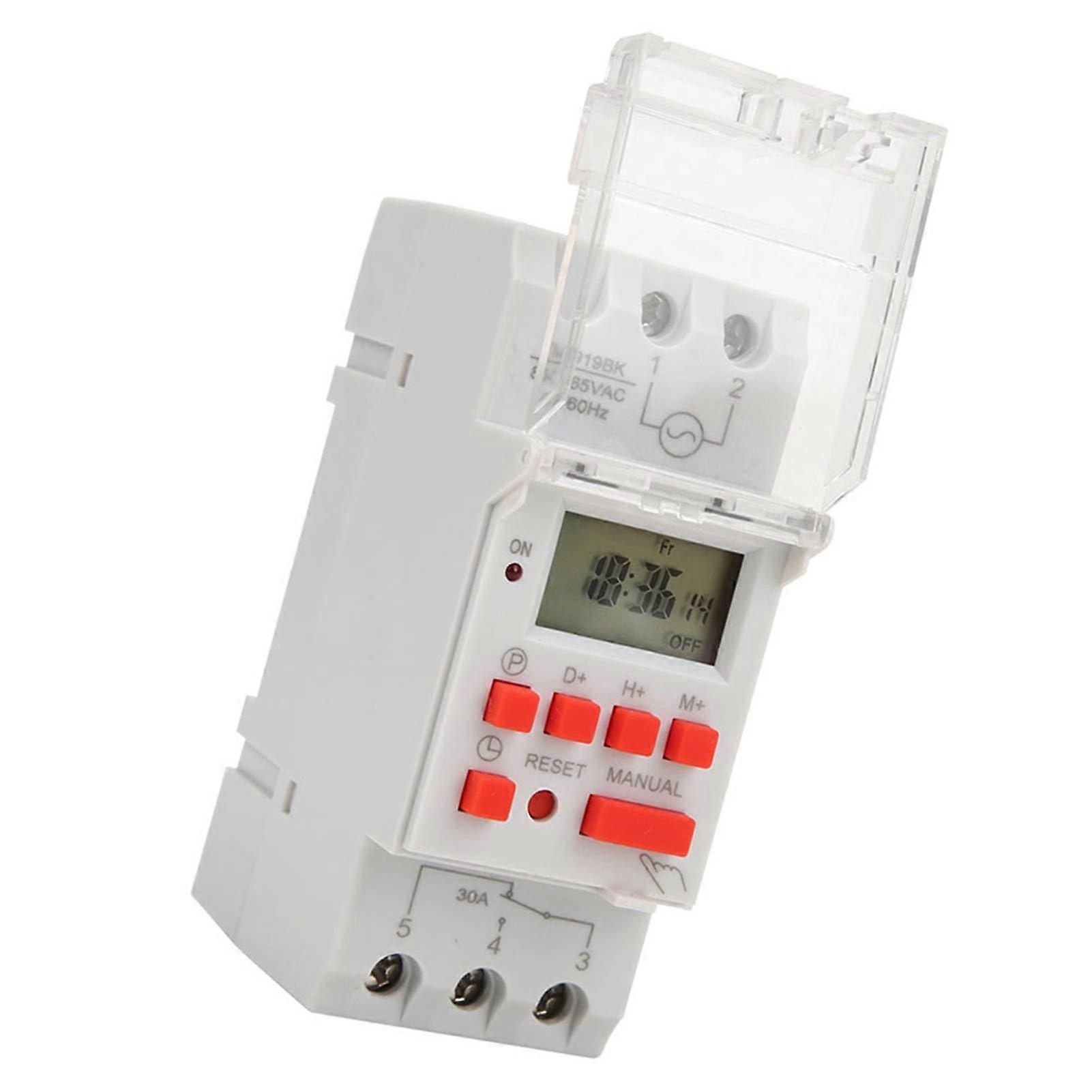 30A LCD Programmable Timer Switch with Countdown, 7 Day DIN Rail Mounted Energy Saving for Outdoor Lighting