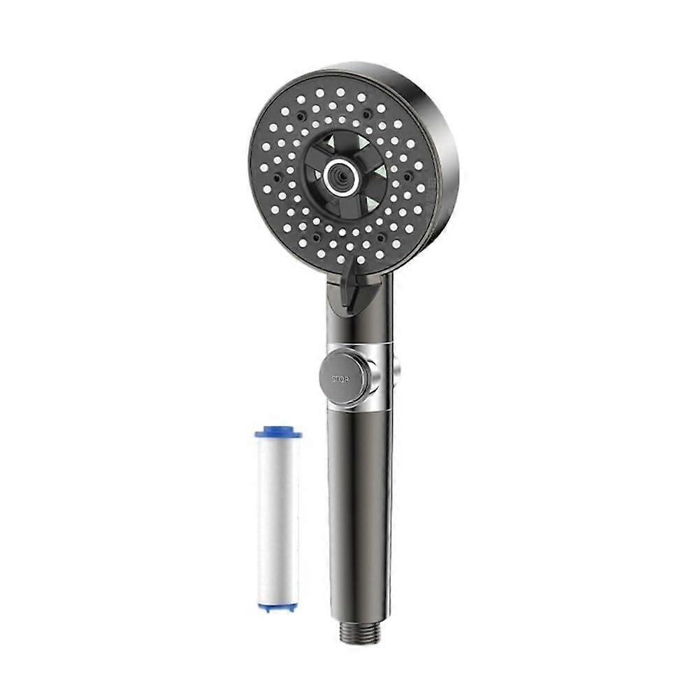 Pressure Adjustable Shower Head with Filter, 6 Spray Modes, OneKey Stop, Silver Detachable