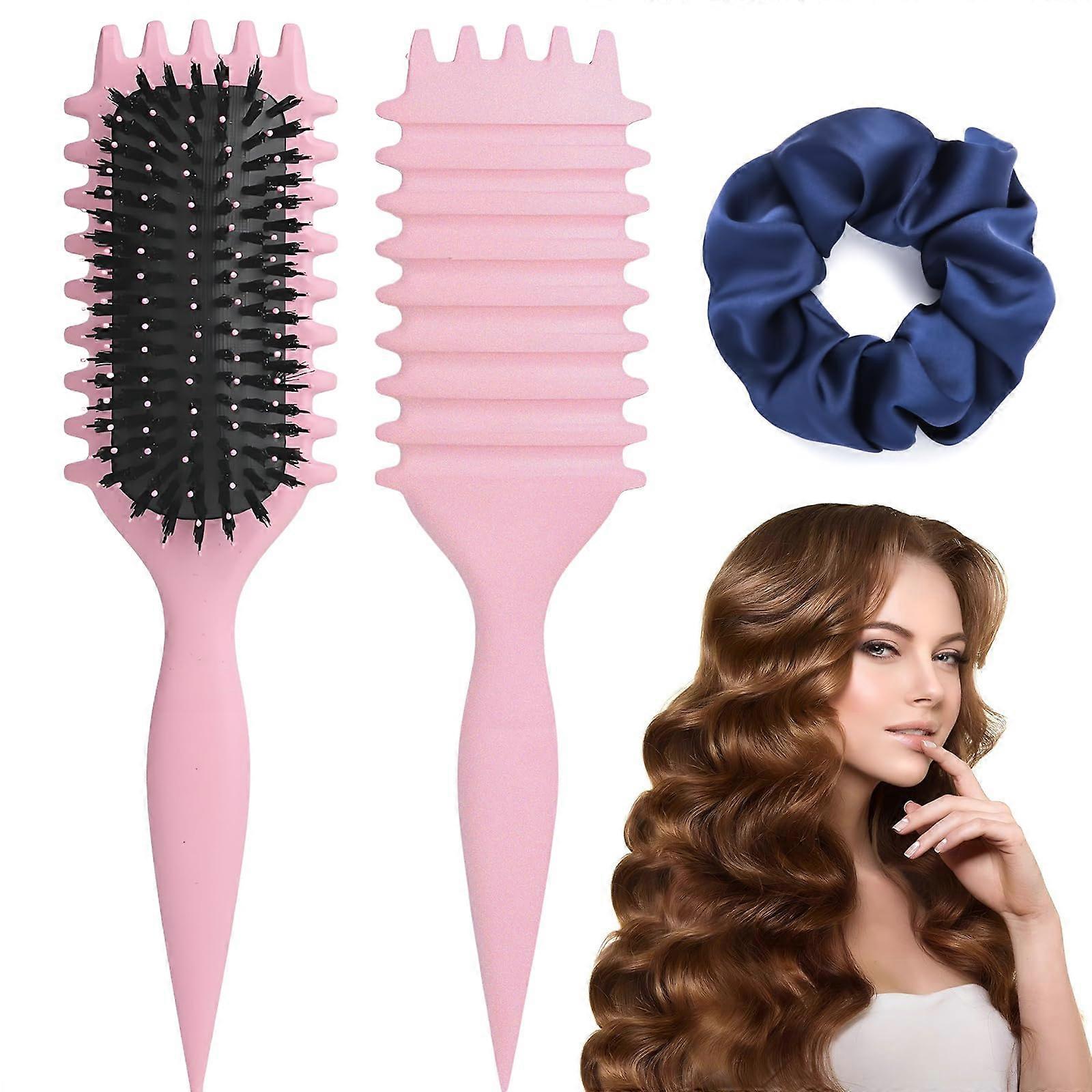 Curly Hair Brush with HeatResistant Nylon Bristles for FrizzControl and Curl Definition, Pink