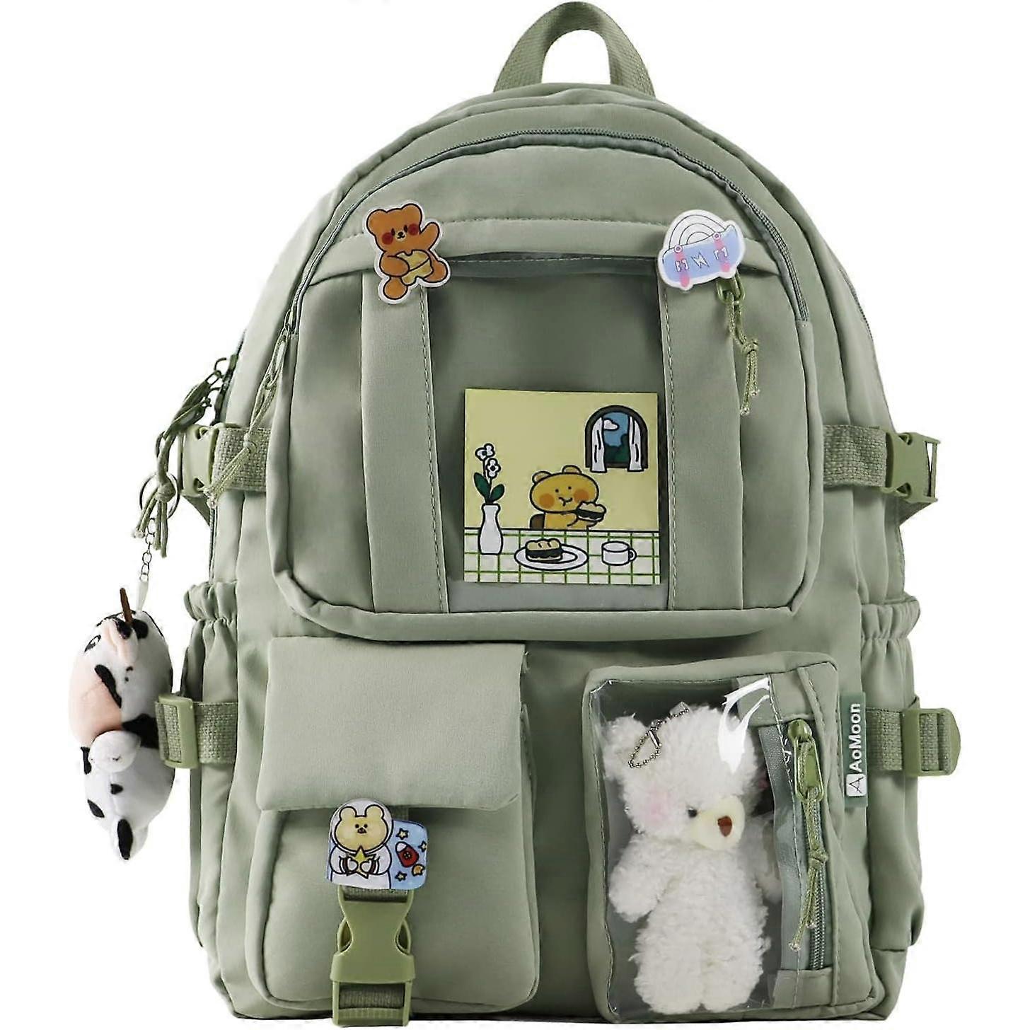 Charming pastel-colored backpacks for teenage girls, static student backpacks with kawaii pins and cute accessories（Y0436）