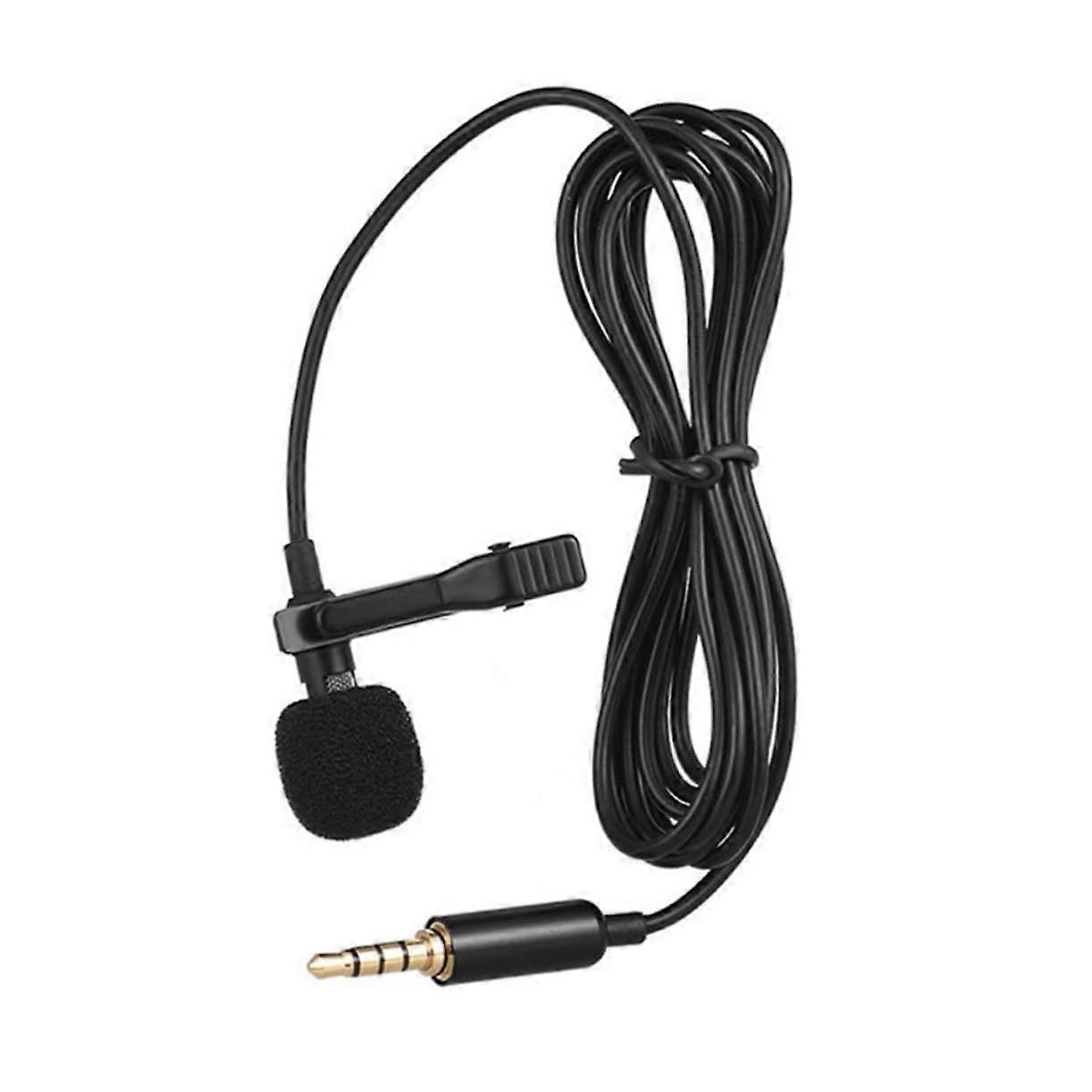Lapel Clip Microphone Long Wired Lavalier Mic For Phone Recording Interview Black