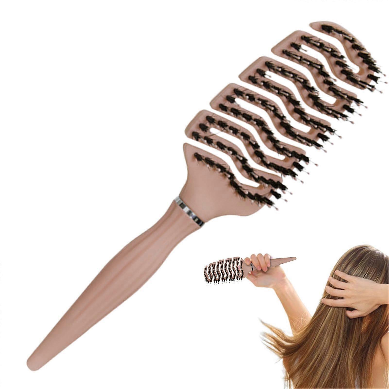 Boar Bristle Teasing Hair Brush with Pointed Tail for Volumizing Root Lift and Salon Styling Brown