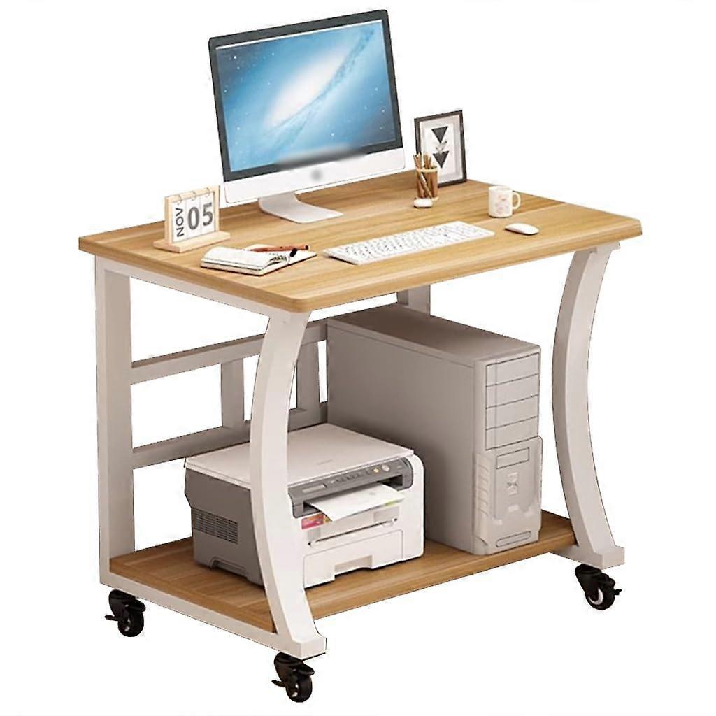Mobile Computer Desk with Wheels, Compact Small Office Desk with Storage Shelf for Bedroom, 60x55x75cm