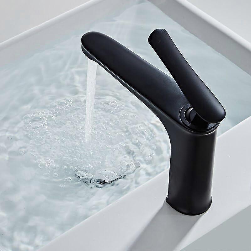 Black Solid Brass Bathroom Faucet Single Handle Basin Mixer Tap with Hot and Cold Water