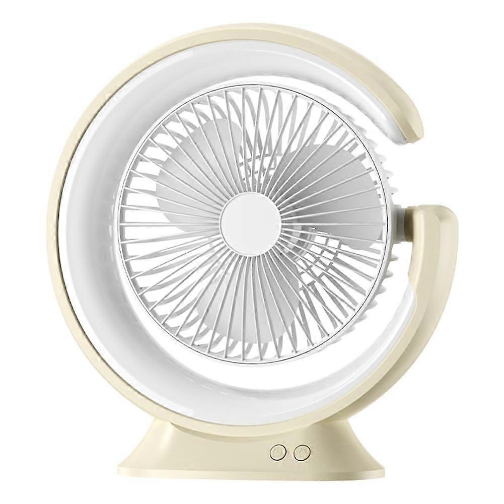 Desk Lamp Fan with Light, 3 Speed Quiet Rechargeable Moon Shape Design, MultiAngle Adjustment, Yellow