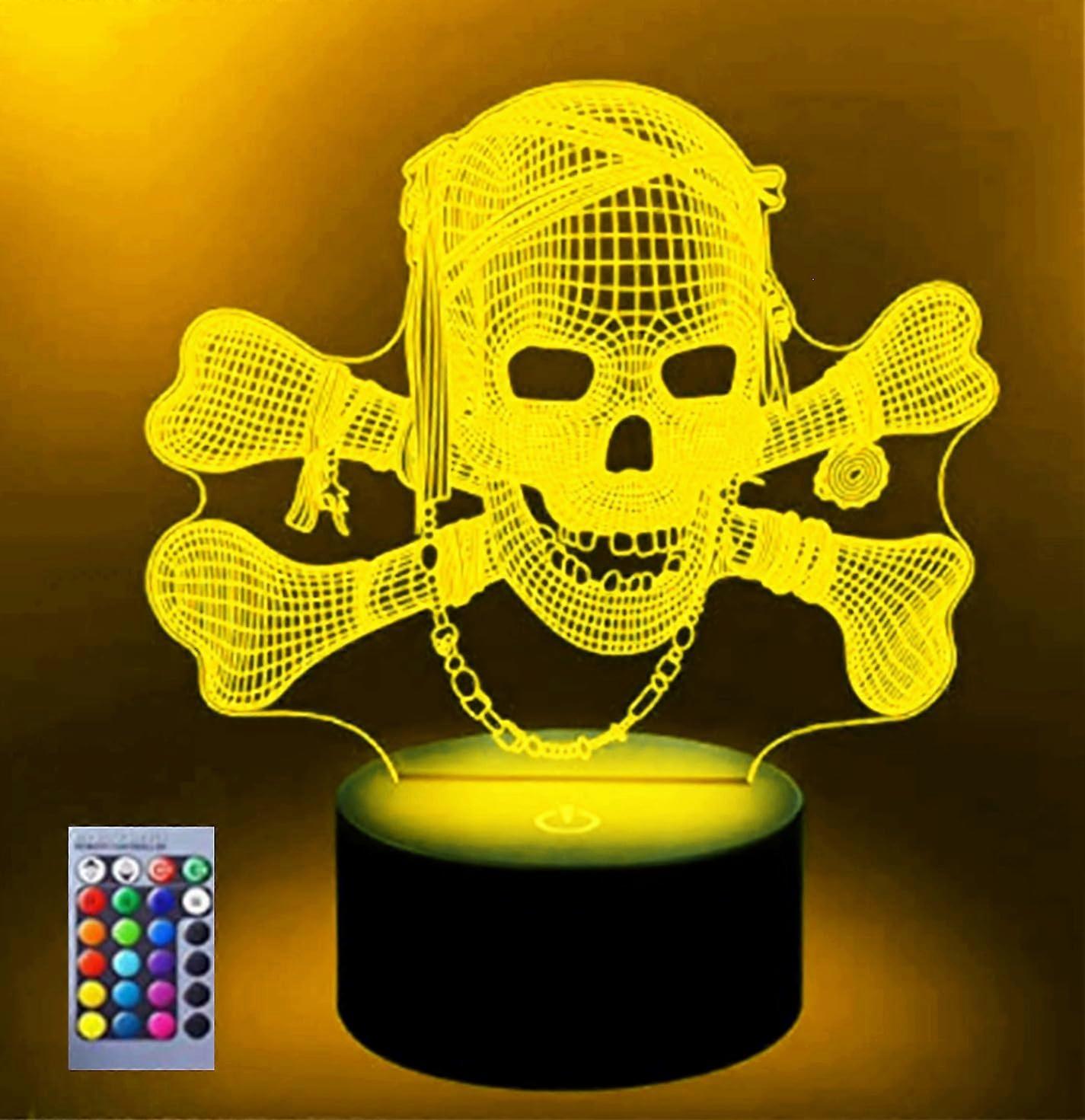 3D Skull LED Night Light with Touch Control, 16 Color Changing Acrylic Optical Illusion Lamp
