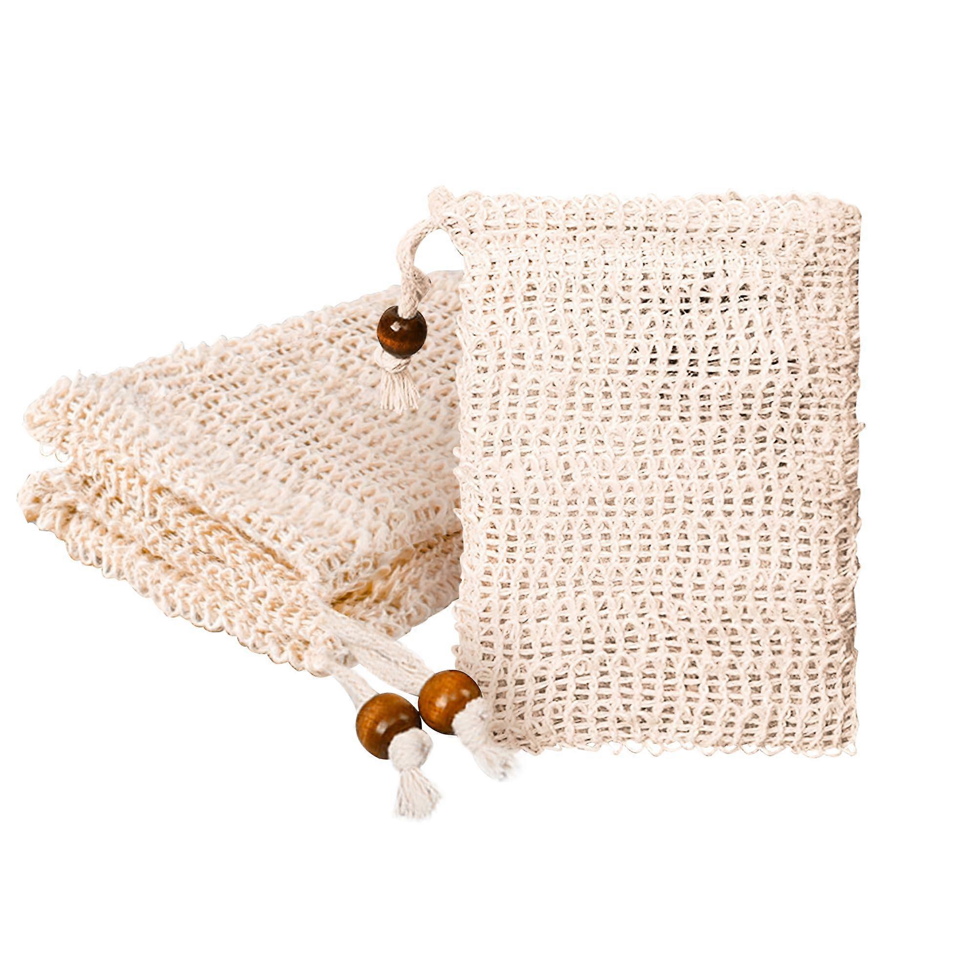 Soap Saver Bag 3 Pack Natural Cotton Exfoliating Pouch for Shower with Drawstring Closure