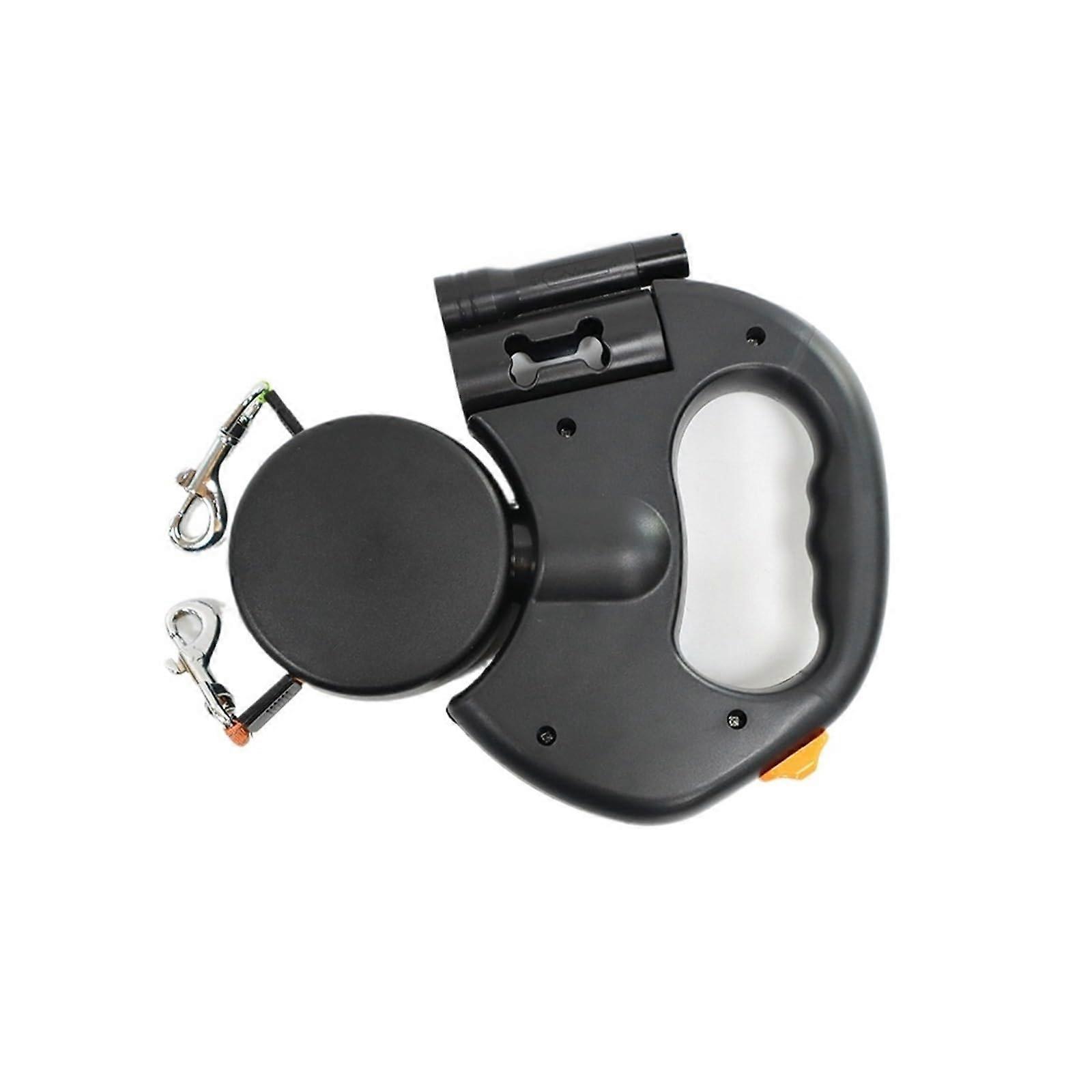 Dual Dog Retractable Leash and Reflective Harness with LED Light, AntiTangle Clip, Black