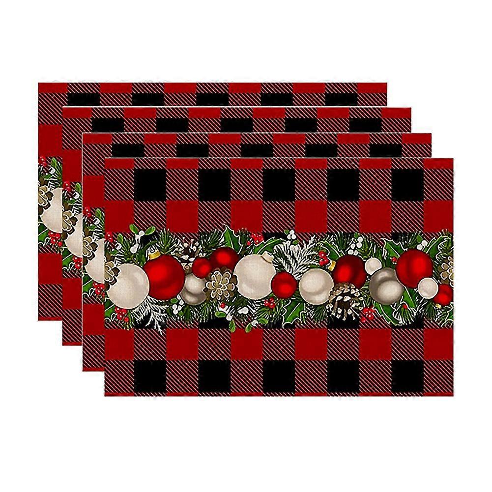 4PCS Xmas Trees Snow Pink Christmas Placemats Winter Table Mats for Kitchen Dining Decoration E