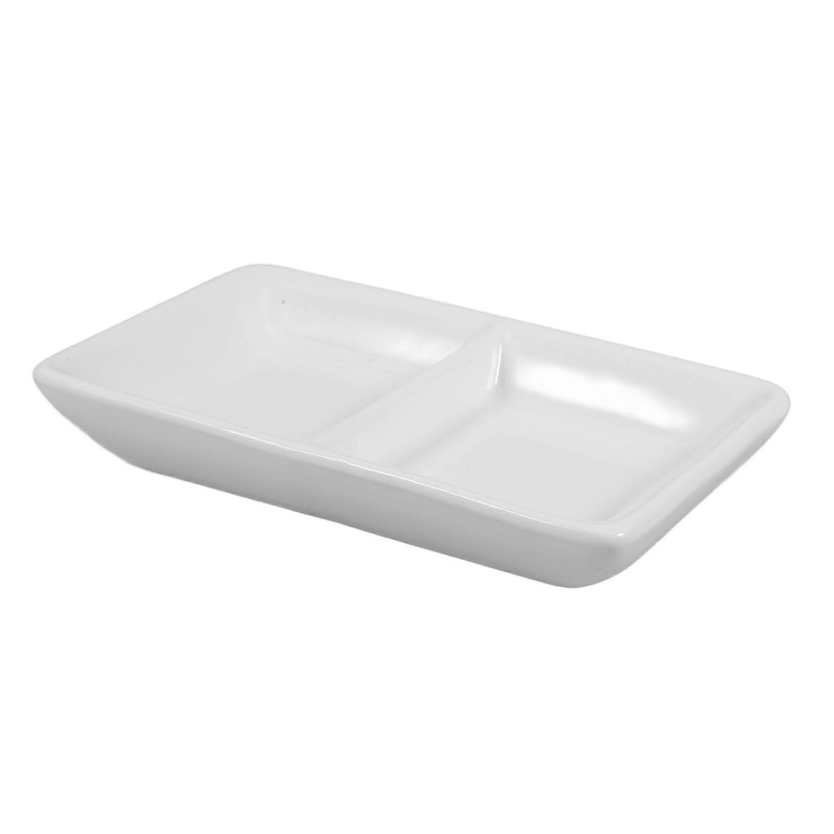 Ceramic Sauce Dish 5.5 Inch Dual Compartment Appetizer Plate with Lid for Snack Serving