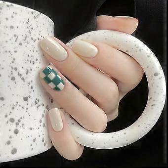 24Pcs Medium Length Press On Nails Chessboard Rose Acrylic False Nails for Women