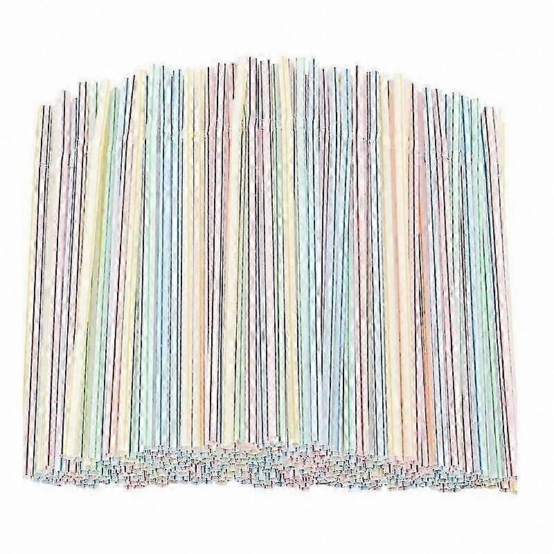 500pcs Colorful Striped Plastic Drinking Straws, 8 Inch Bendable