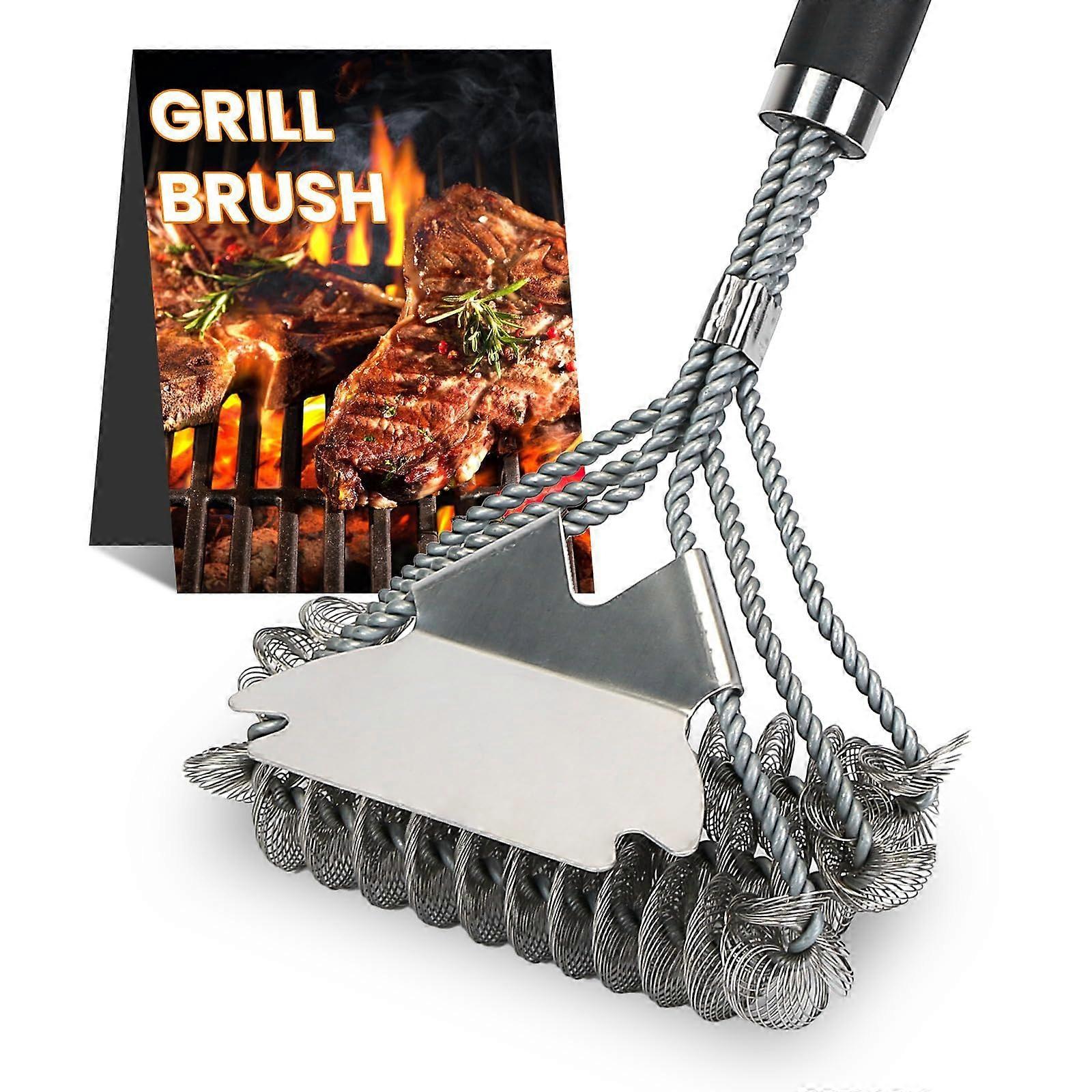Grill Brush with Extra Sharp Scraper, Stainless Steel BBQ Cleaner for Porcelain Coated Grates