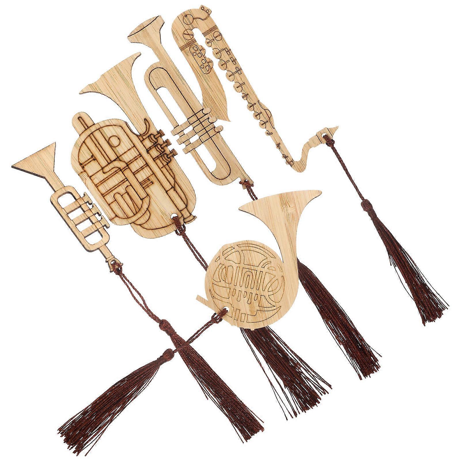 5Pcs Bamboo Bookmarks Instrument Modeling for Reading with Assorted Colors