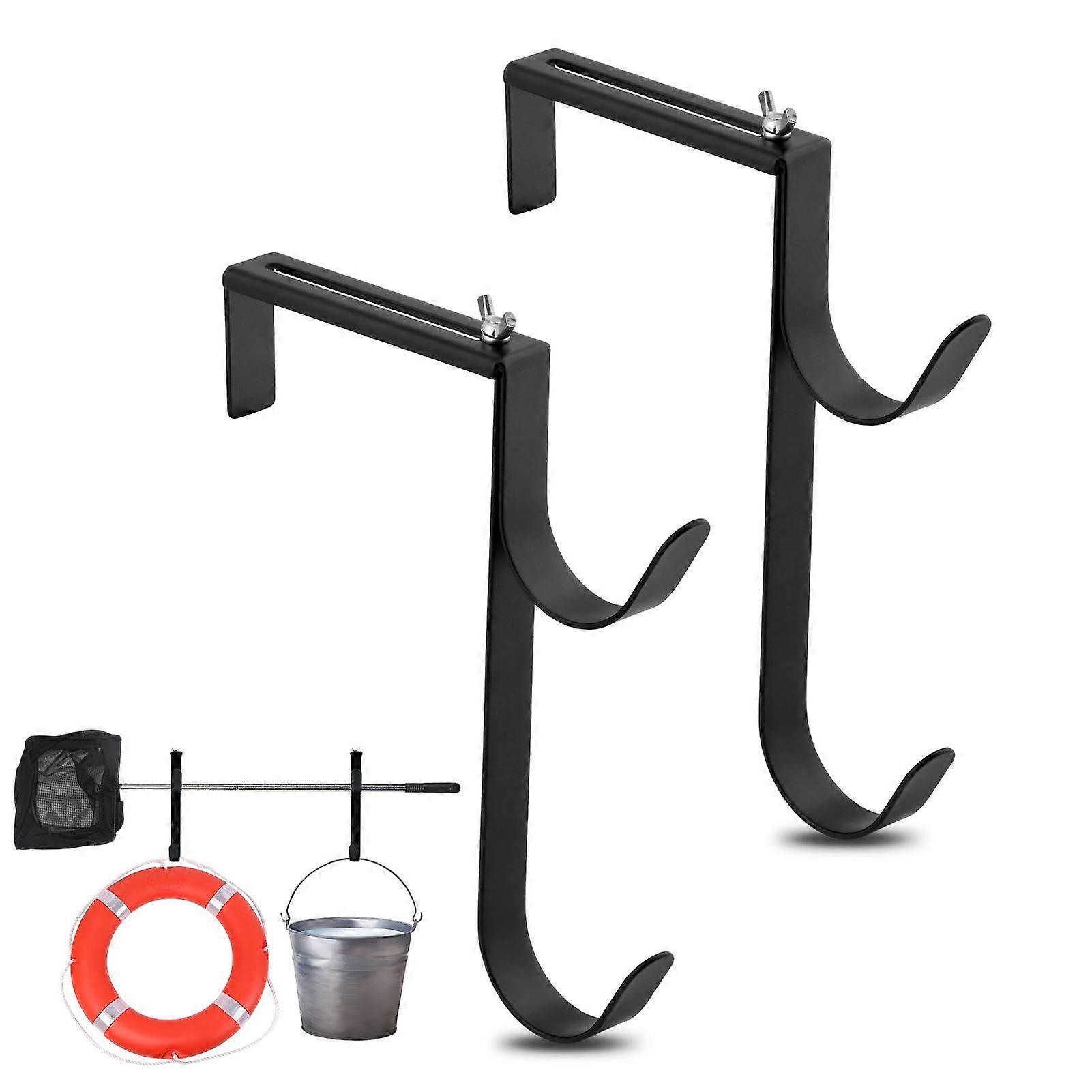 Pool Pole Holder with Adjustable Double Hooks, Durable Metal Fence Mount for SpaceSaving Organization