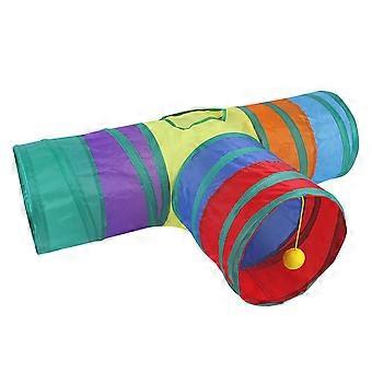 Túnel y escondite plegable de 3 vías para conejos, cobayas y gatitos – Juguete para masticar para animales que mastican con fuerza.