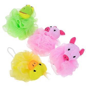 4Pcs Cartoon Animal Shaped Bath Ball Colorful Bath Sponge Kids Shower Ball Bath Puff (Random Style)